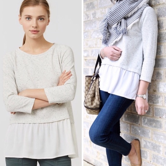 LOFT Sweaters - LOFT Speckled Gray/Off White Layered Look Blouse